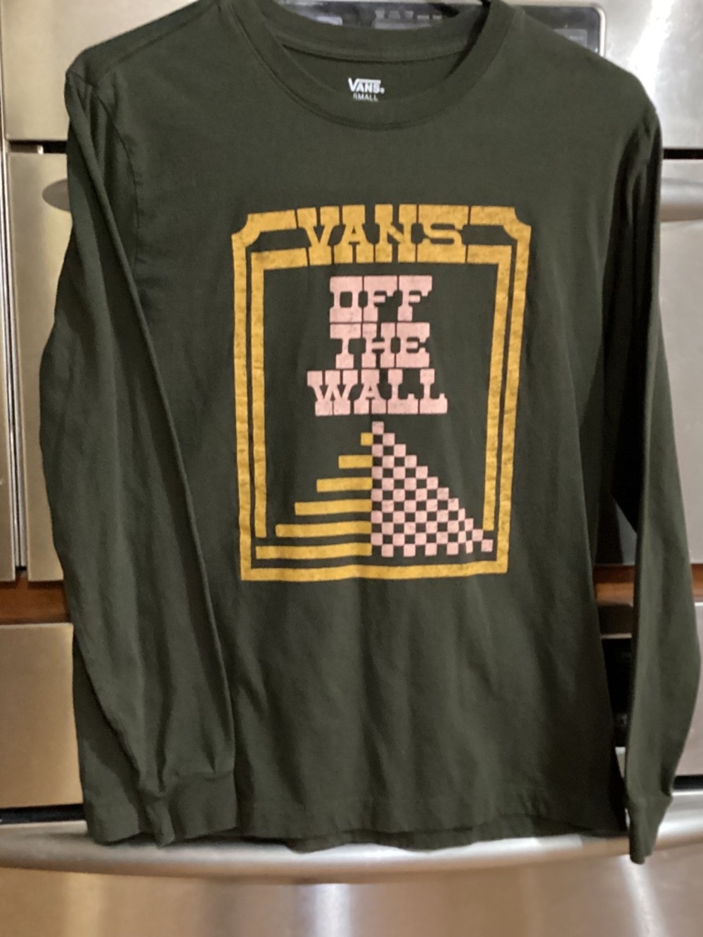Vans Junior Boy Long Sleeved Tee, Olive, Yellow, small, Like New